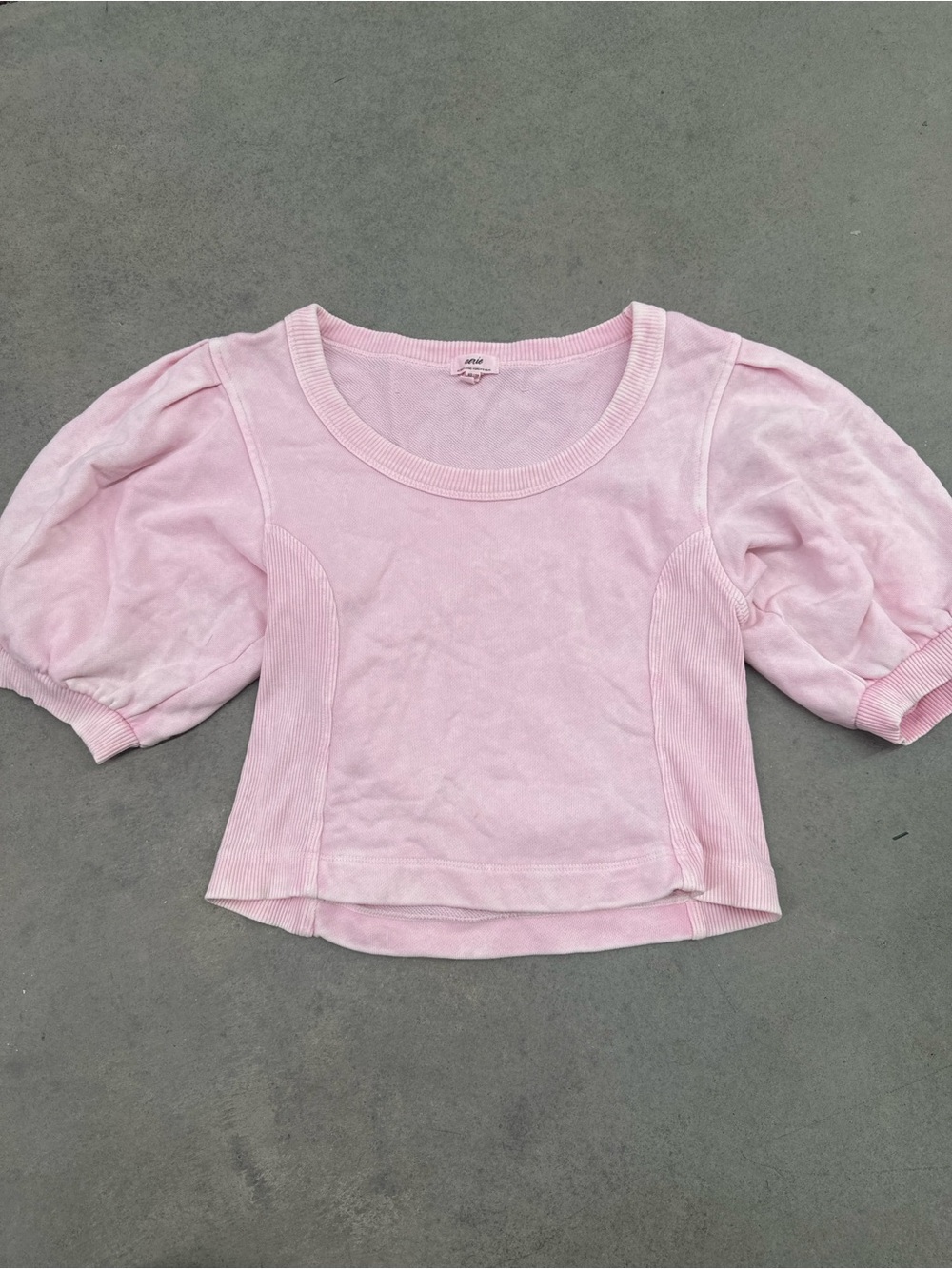 aerie Light Pink Puff Sleeve Ribbed Crop Top